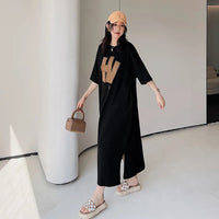 Harajuku Graphic White Long Dress Woman Clothing Y2k Casual Short Sleeve O-Neck Korean Fashion Summer Womens Loose Dresses 2024