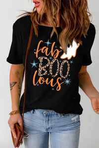 Black Fab Boo Lous Ghost Print Short Sleeve Graphic Tee