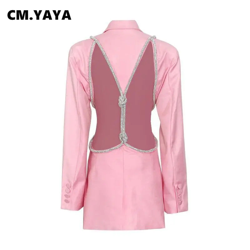 CM.YAYA Women Elegant Cutout Long Sleeve One Button Long Sleeve Notched Neck Blazer Street INS Splicing Blazers Outfits Tops