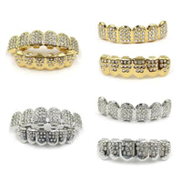 Fashion HIPHOP Tooth Braces Gold/Silver Teeth Top&Bottom with Diamonds Top & Bottom Grill Bling Jewellery for Men Women