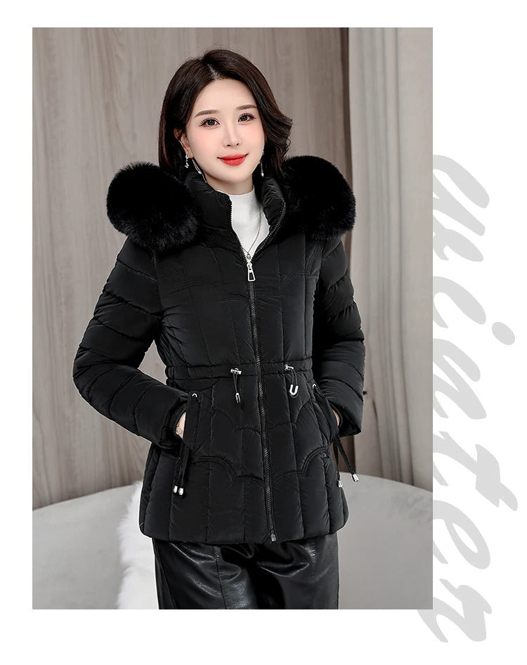 Winter 2024 New Down Jacket Women Parkas Fashion High-Quality Warm Cotton Padded Coat Ladies Short Overcoat Hooded Overwear Tops