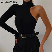 WhereMery Fantasy Single Sleeve Off Shoulder Bodysuit Sexy Turtleneck Ribbed Knit Bodice Autumn Rave Outfits Bodysuits For Women