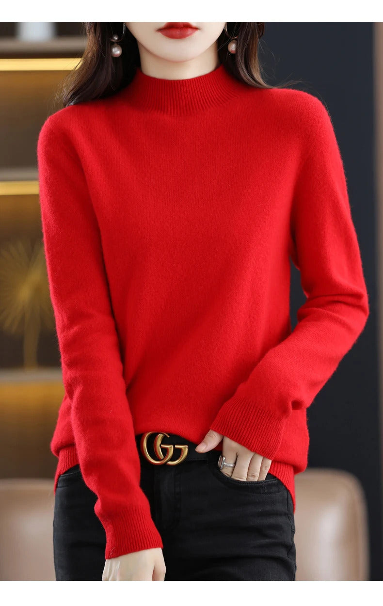 100% Pure Wool Half-neck Pullover In Autumn And Winter New Cashmere Sweater Women's Casual Knit Top Women's Coat 19 Colors