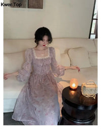 French Elegant Princess Evening Party Midi Dresses for Women Autumn Slim Bandage Long Sleeve Vestidos Korean Spring Clothes