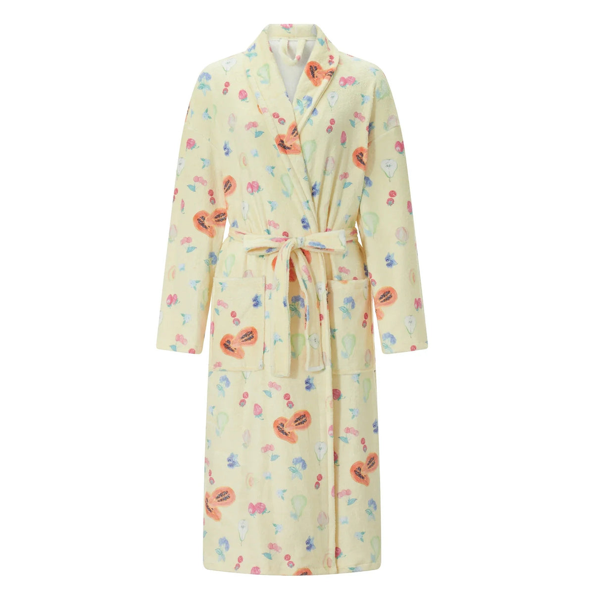 Women Flannel Robe Home Sleepwear Floral Print Shawl Collar Bathrobe Kimono Robe with Belt Winter Warm Pajamas Clothes