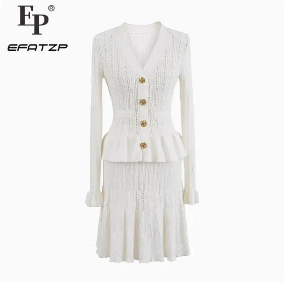 Pure White Temperament Dress Hollow Fake Two-piece Knitted Mini Dresses 5240144