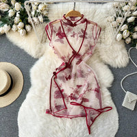 Strap Bow Hot Women Nightwear Mesh Sexy Night Dress Thin Tansparent Lace Pajamas Dress+Thong 2024 Lady Romantic Backless Nightie