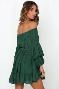 Women's Off-Shoulder Tiered Bubble Sleeve Ruffled Dress