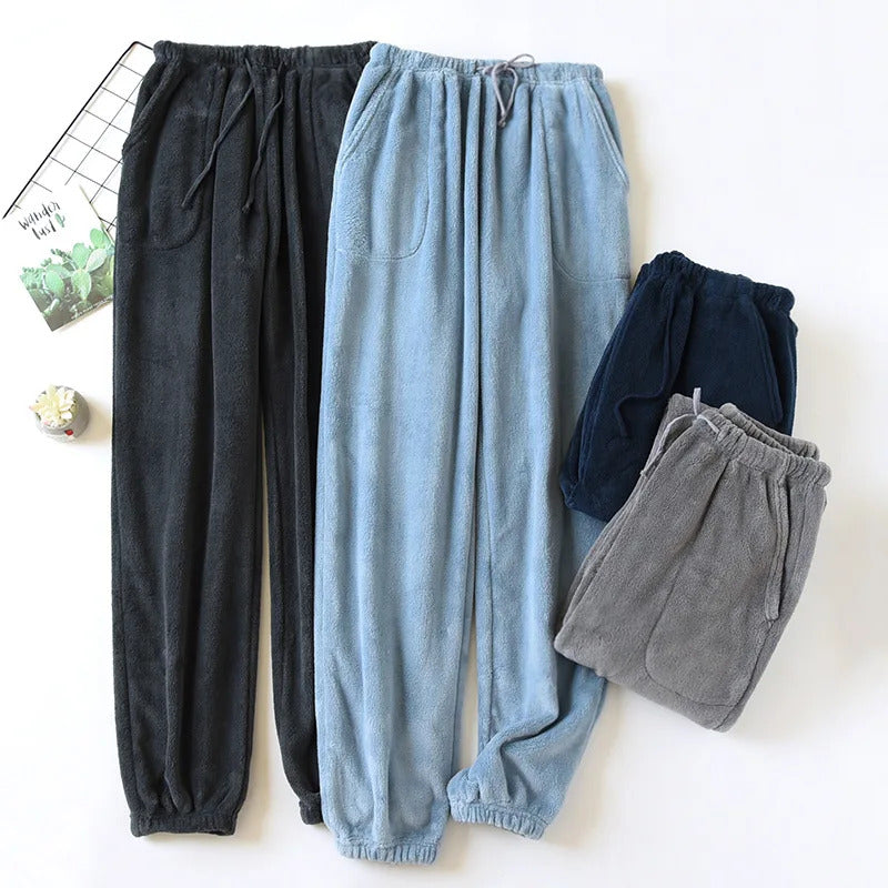 Autumn and winter new couple pajamas flannel thickened warm trousers men's and women's coral fleece plus size home pants pajama