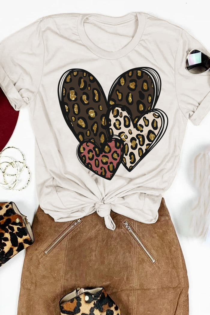 White Leopard Heart Shaped Print Graphic Tee