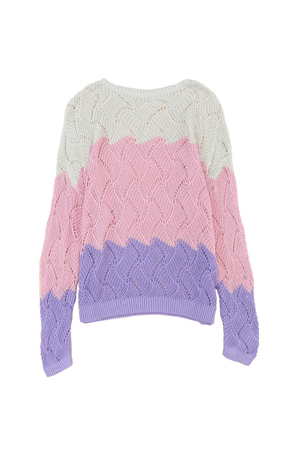 Pink Color Block Hollow Knitted Loose Sweater