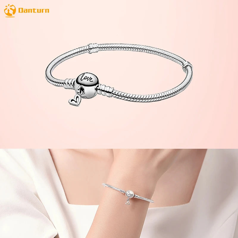 Danturn 925 Sterling Silver Bracelets Gold Heart, Butterfly Crown Women Bangles Luxury Jewelry Anniversary GIft DIY Fashions