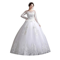 Customized Wedding Dress Style Bride Plus Size Flower Wedding Dresses Dreamy Full-sleeve Bridal Lace Up Dresses Ball Gowns