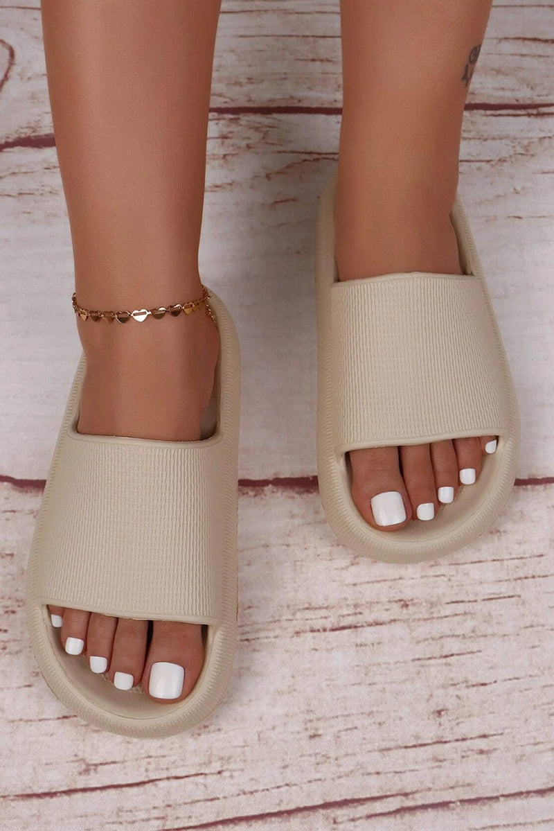 Beige Solid Non-slip Wide Band Thick Sole Slippers