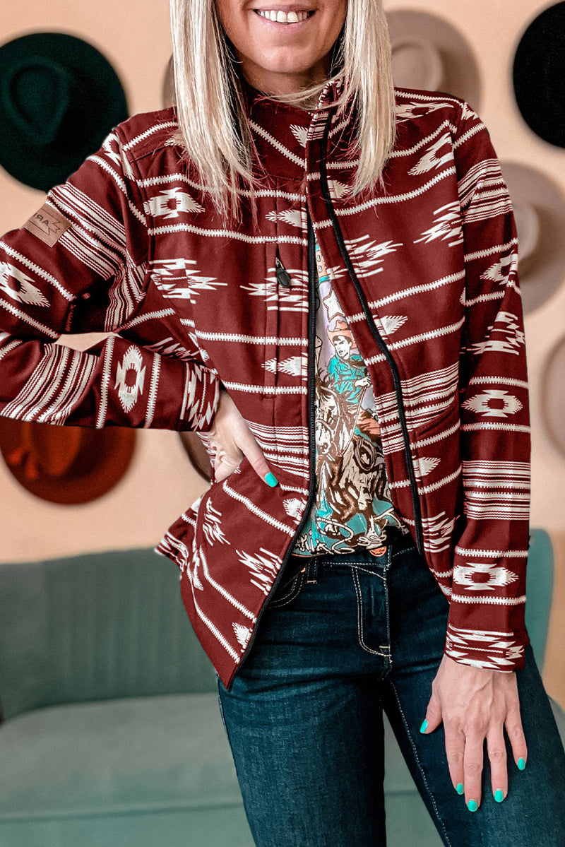 Red Dahlia Western Aztec Print Zipped Jacket