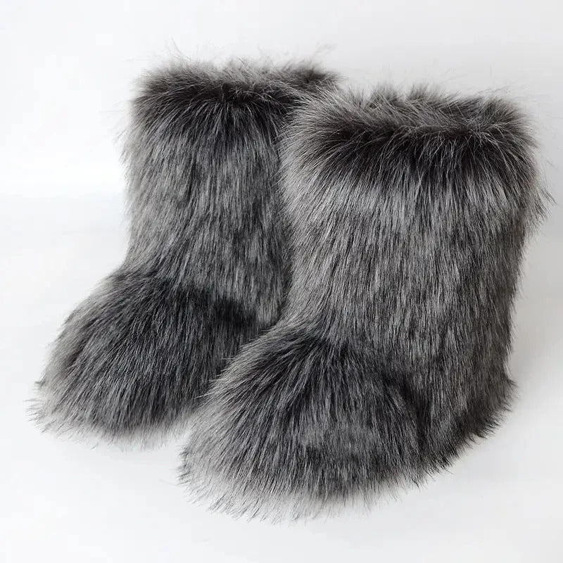 Winter Shoe Women's Winter Fluffy Faux Fox Fur Boots Woman Plush Warm Snow Boots Luxury Footwear Girls' Furry Fur Bottes Fashion