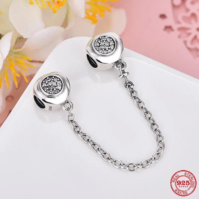 925 Sterling Silver Clear Daisy Flower Butterfly Heart Safety Chain Charm Bead Fit Original Bracelet DIY Women Jewelry