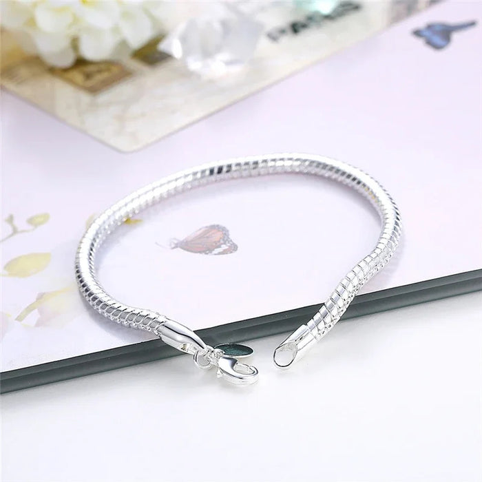 925 Sterling Silver 3mm Snake Chain 8 inches Basis Bracelet For Woman Charm Wedding Engagement Fashion Party Jewelry