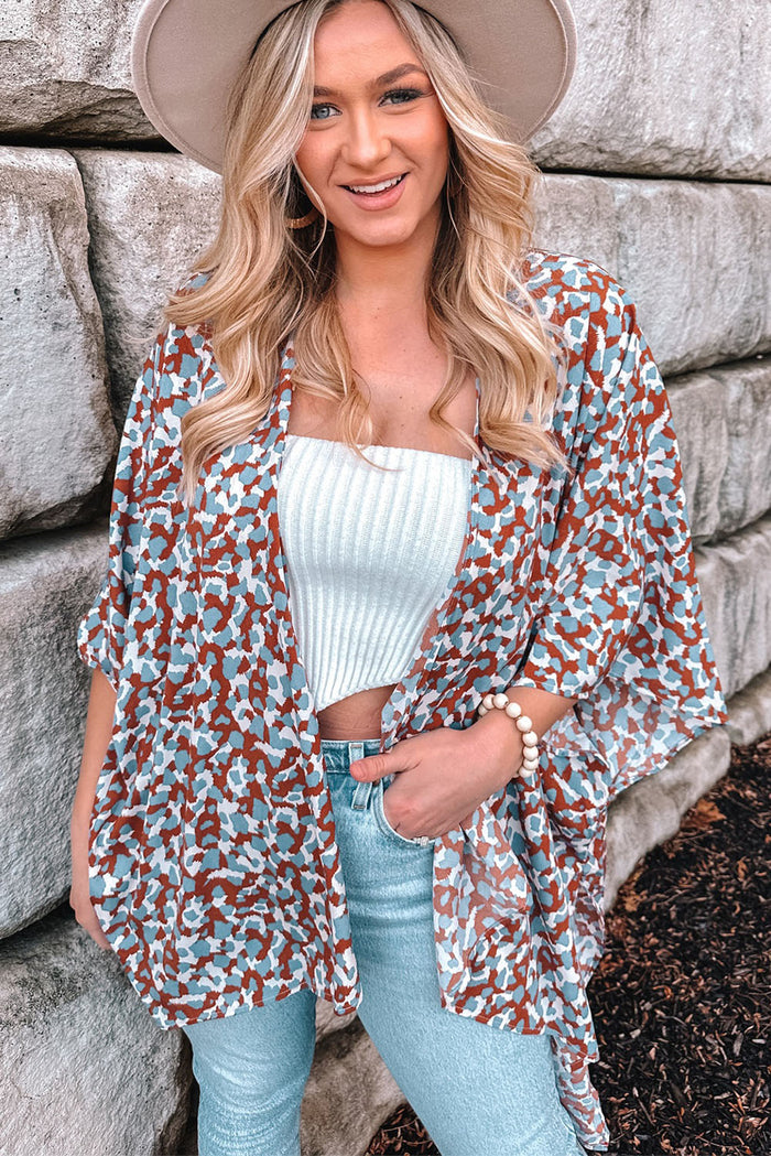 Mixed Colors Leopard Print Flowy Kimono