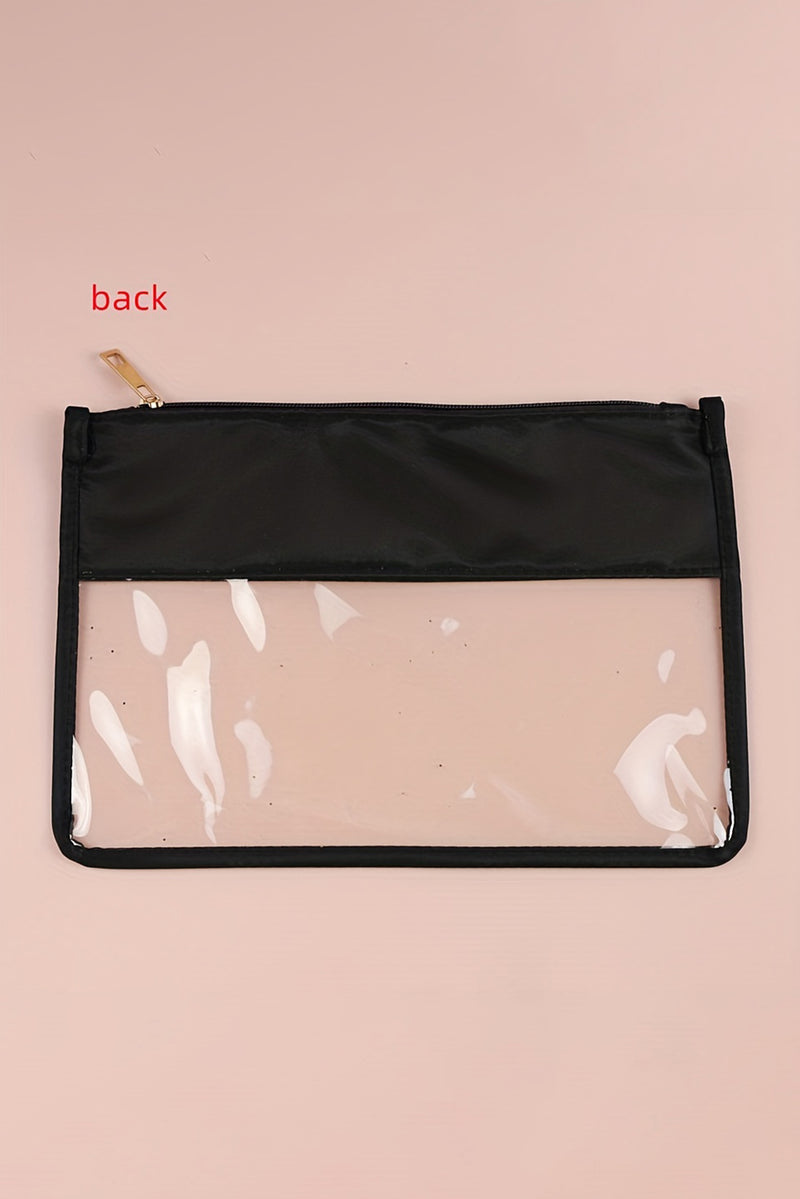 Black TEACH Glitter Chenille Clear PVC Makeup Bag