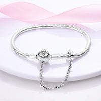 Original Bracelets 925 Silver 17-20CM Heart Safety 3mm Chain Snake Bone Bracelet Fit DIY Charms Bead Birthday Jewelry Gifts