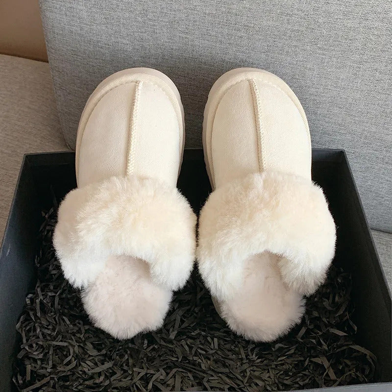 Fur Slippers Women Winter Plush Sandals  Luxury Slip on Platform Slides Female Thick Sole Designer Cotton Home Shoes