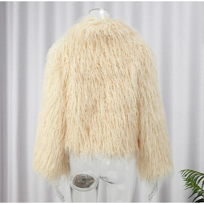 Women Fashion Solid Faux Fur Coats Autumn Elegant Warm Loose Long Sleeve Flurry Cardigan Winter Female  Thick Commute Streetwear