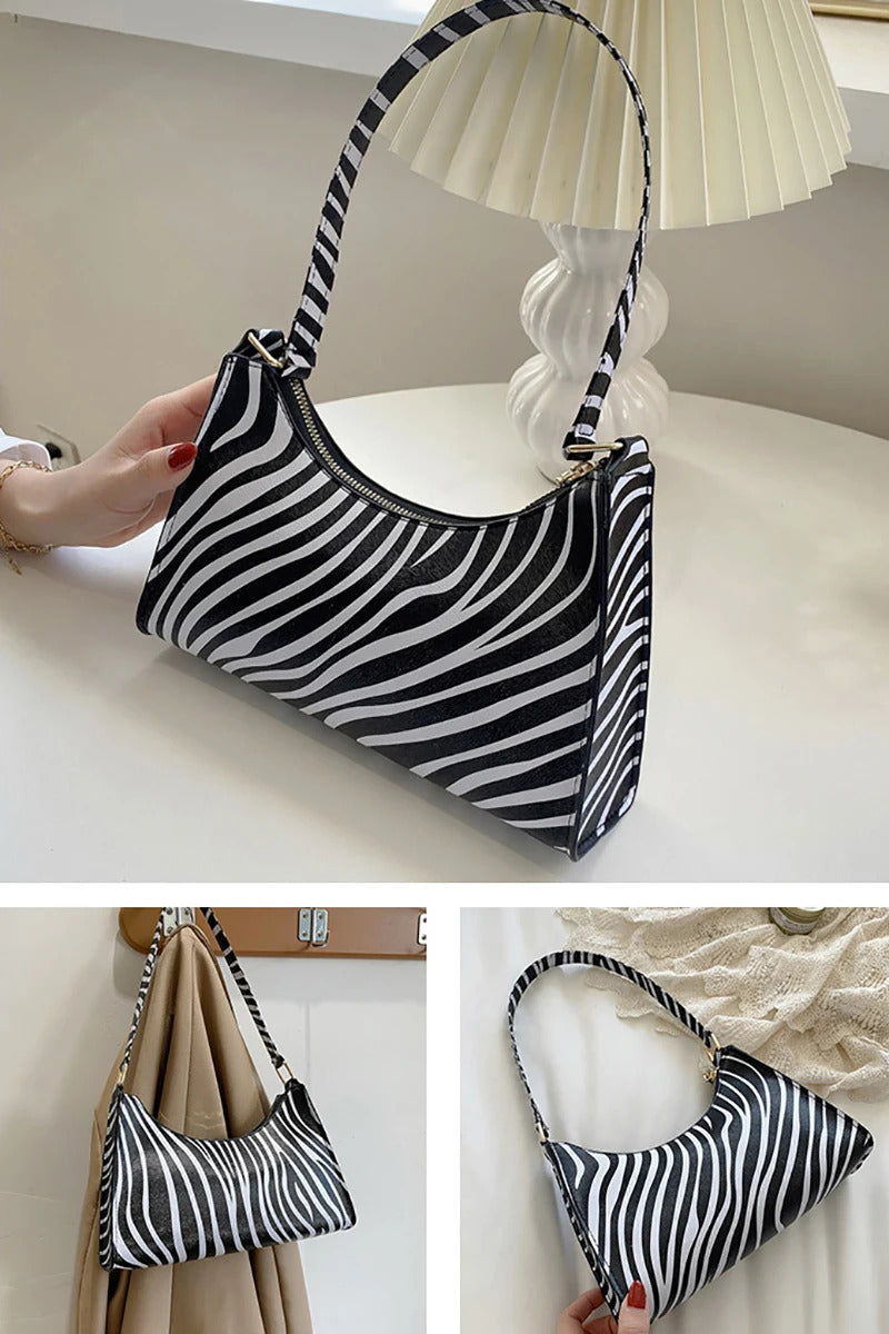 Summer New Shoulder Bags for Women High Quality Zebra Underarm Handbags PU Leather Leopard Armpit Purse Bag