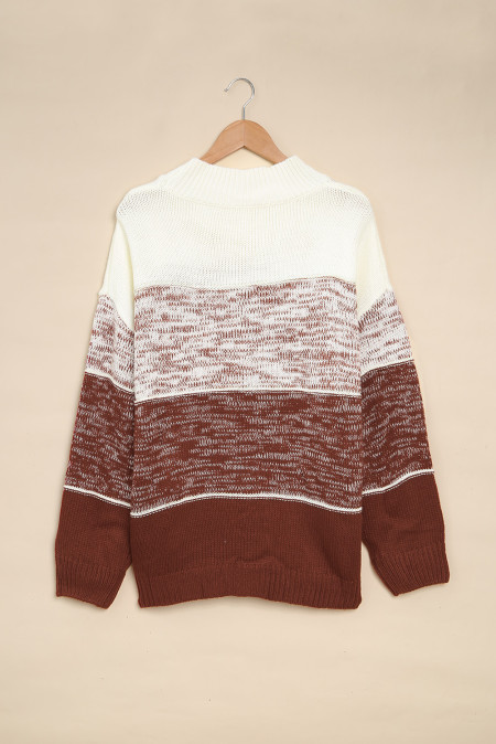 Red Colorblock Knit Pullover Sweater