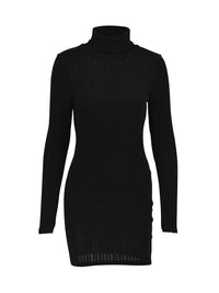 New Solid Dresses Autumn Winter Women Long Sleeves Turtleneck Sexy Bodycon Sheath Mini Dress Club Elegant Party Knitted Dresses