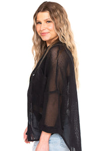 Black Sheer Openwork Bracelet Sleeve Kimono