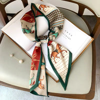 Long Silk Scarf Bag Tie Lady Neck Skinny Scarves Hairband Foulard Horse Print Brand Lady Neckerchief Ribbon 2021 Spring New