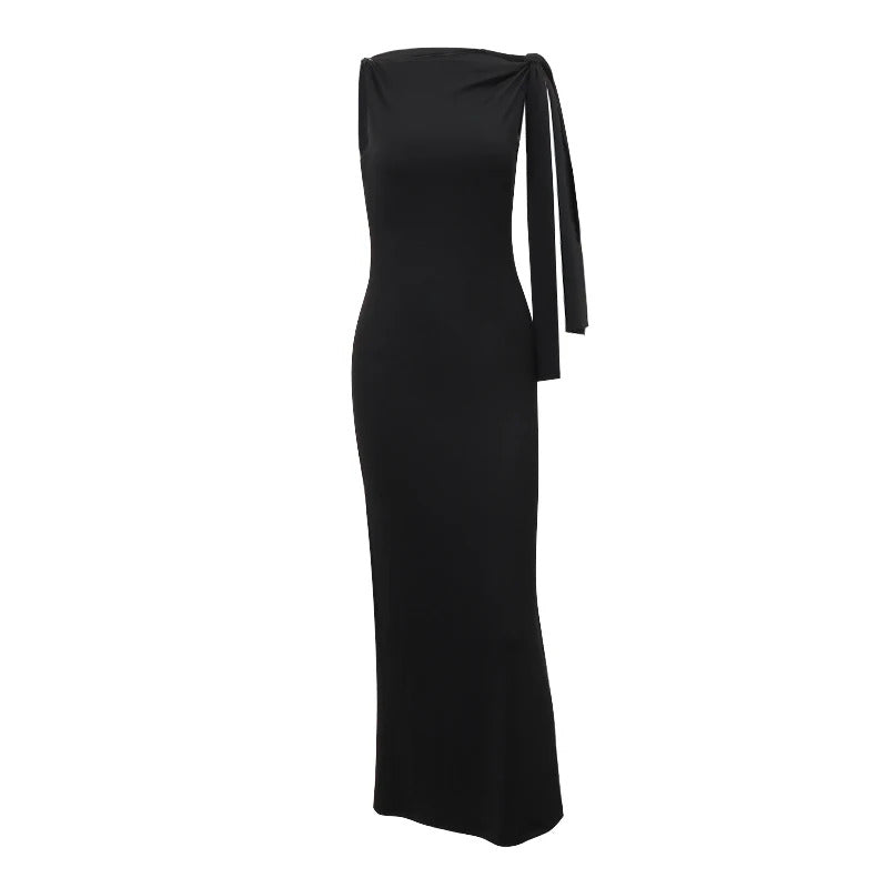 WhereMery Sexy Solid O-Neck Sleeveless Dress Summer Slim Fit Piece Long Dress Evening Club Evening Dresses Women's Clothing