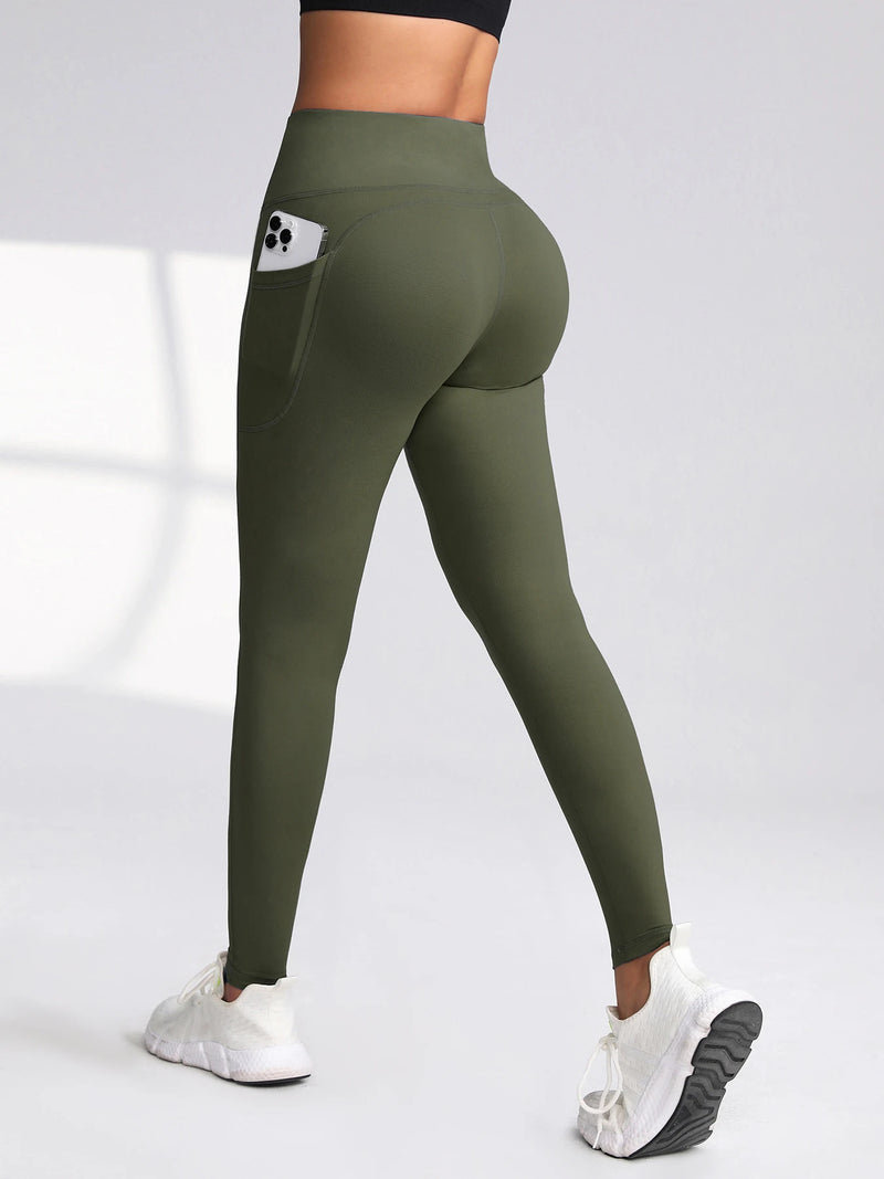 CHRLEISURE 2.0 Pockets Gym Leggings Women Fitness High Waist ActivewearSolid Color Sporty Leggings Women Running Outdoors Pants