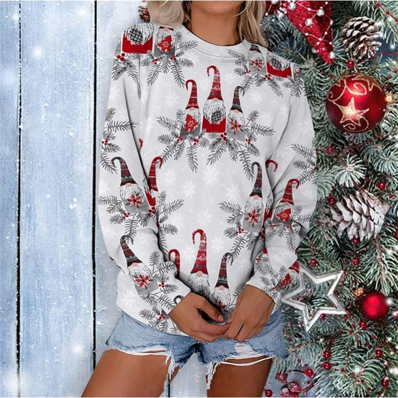 Women Christmas Sweatshirts Winter Snowman Snowflake Print Long Sleeve Y2k Hoodie Streetwear Pullovers Tops Comfortable Clothing