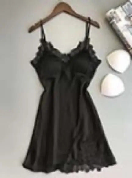 Lace Ice Silk Sleeping Dress Medium Length Sleeveless Tank Top Sexy Sleeping Dress Can Be Worn Externally Home Wear