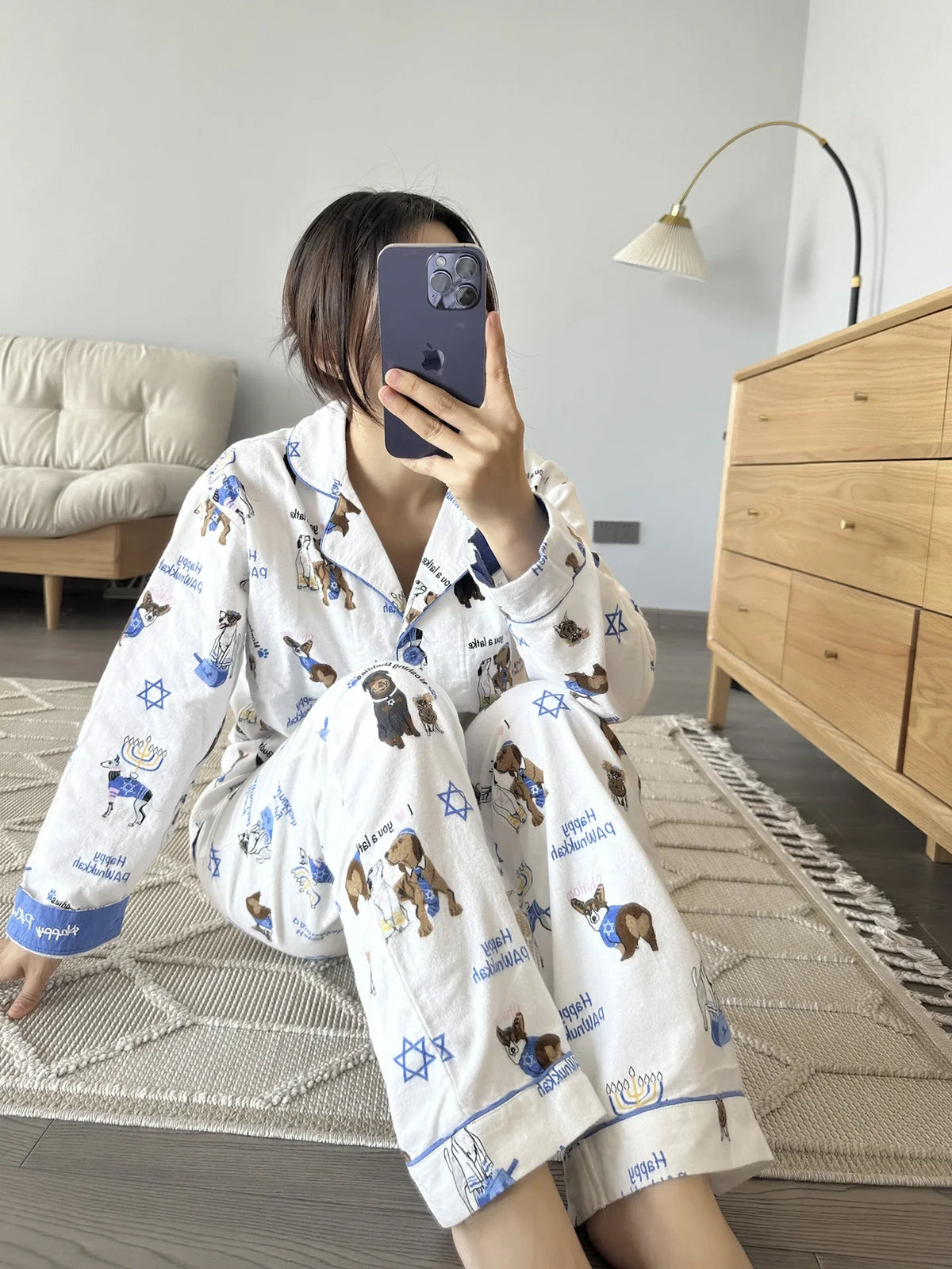 100% Cotton Pajamas for Women Loose Cartoon Long Sleeve Pants Loungewear Women 2 Piece Set Pj Women Outfit Sleepwear Set Pijamas