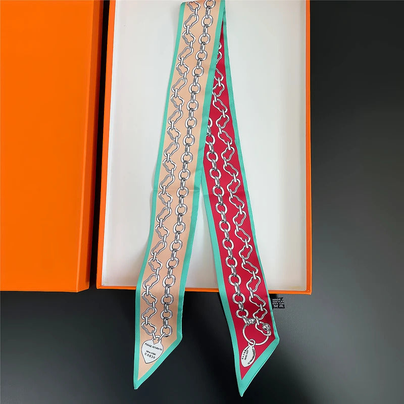 The Newest Chain Brand Design Twill Silk Scarf Luxury Scarf Women Foulard Skinny Bag Scarves Fashion Neckerchief Headband