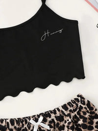 Women's Pajamas Set Sexy Lingerie Leopard Print Sling Sleepwear V-Neck Sleeveless Top and Shorts Sets Pyjamas Homewear