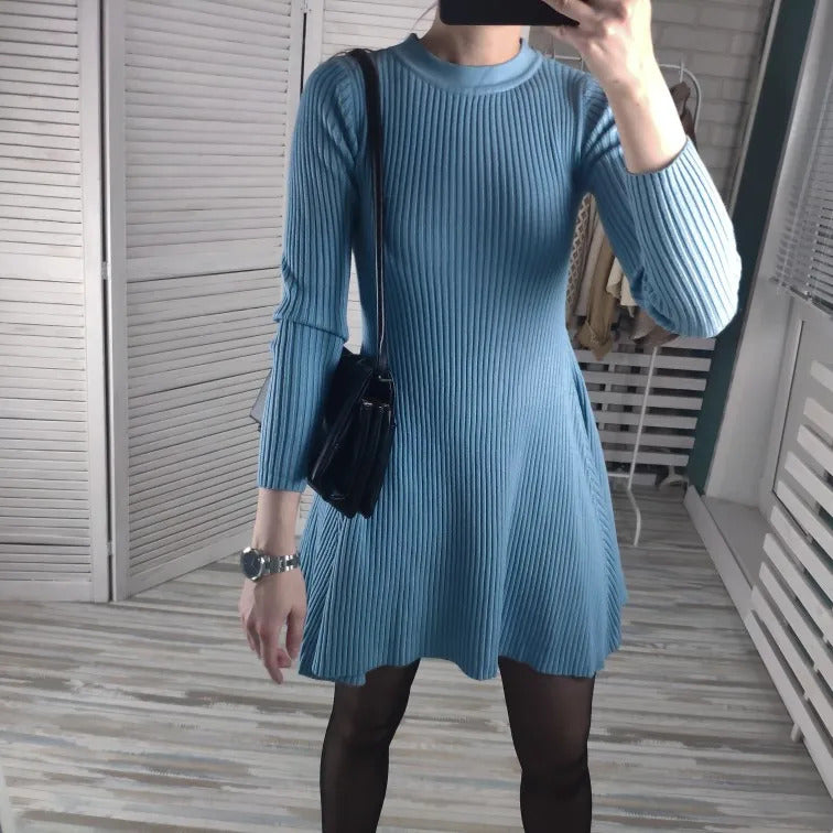 HLBCBG basic autumn winter short aline thick sweater dress elegant knit dress women slim mini dress Female chic knit sexy dress