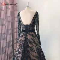 Dubai A-Line Luxury Wedding Evening Dress for Women Muslim 2024 Long Sleeves Sequin Plus Size Formal Prom Party Gown Customized