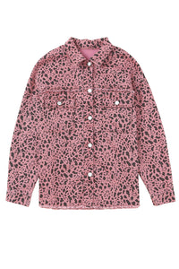 Pink Stars & Animal Spots Print Button Up Denim Shacket