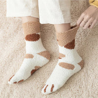 Kawaii Cartoon White Socks for Women Cute 3d Dog Cat Paw Pattern Female Fleece Warm Funny Socks Home Floor Sleeping