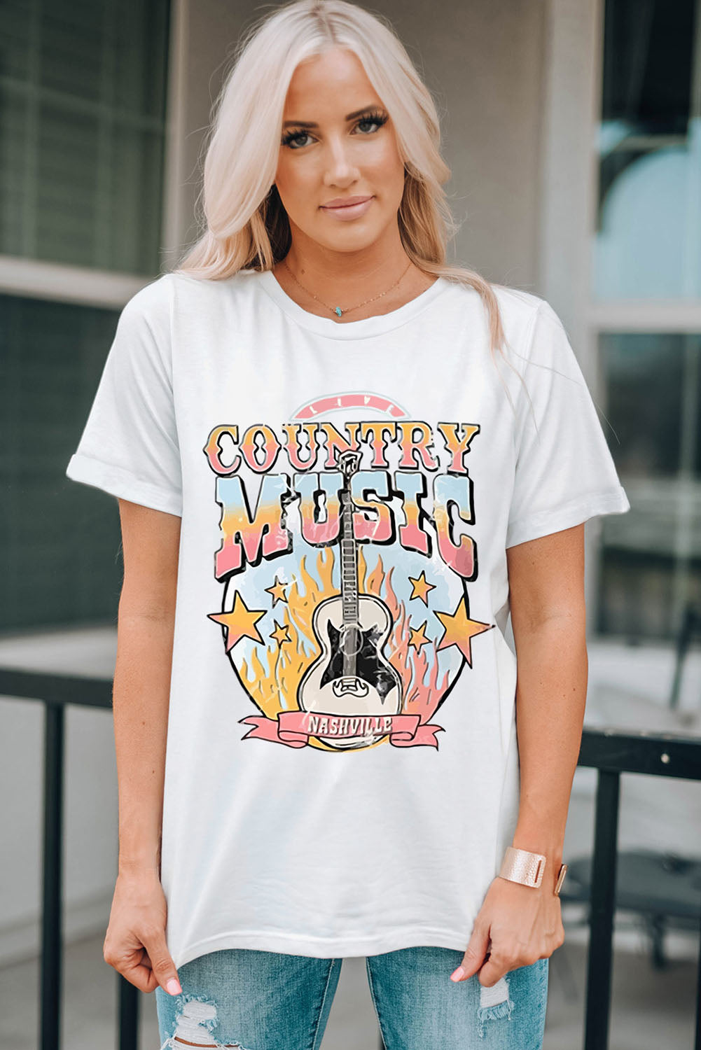 White COUNTRY MUSIC NASHVILLE Graphic Tee