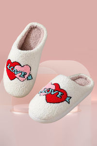 White Valentines Double Heart Graphic Winter Plush Slipper