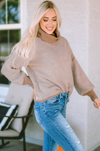 Khaki Contrast Ribbed Turtleneck Sweater