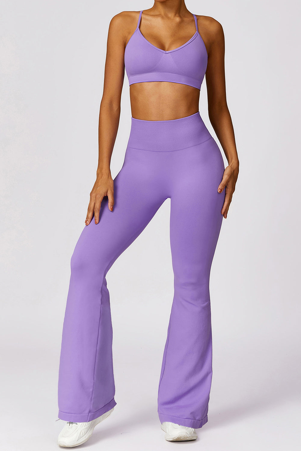 Wisteria Criss Cross Bra and High Waist Flare Pants Active Set