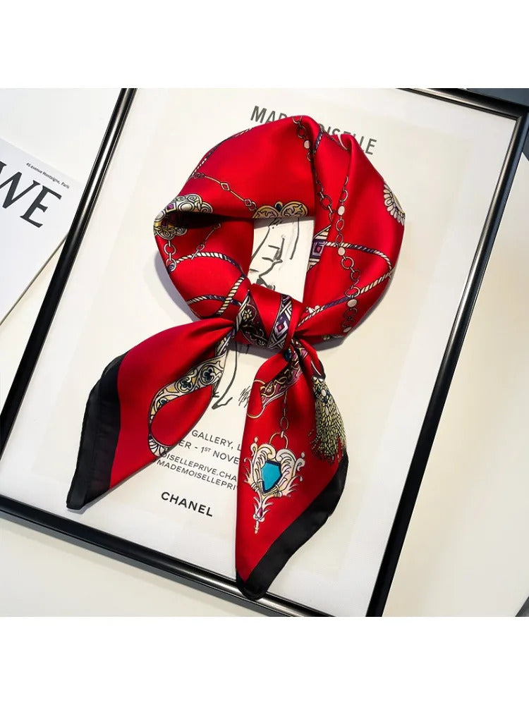 Red Small Square Scarf Women's Silk Scarf 70cm Letter Printed Scarf Square Shoulder Scarf Wholesale Headscarf Hair Accessories