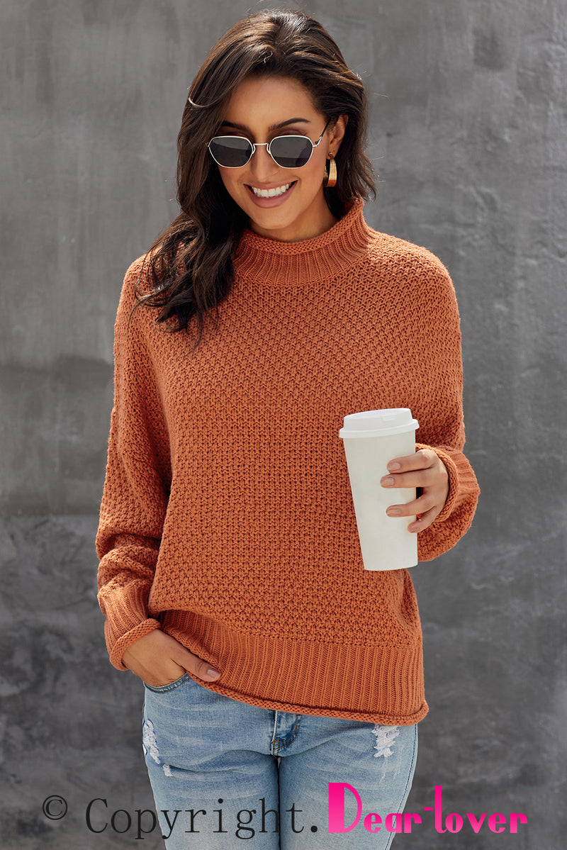 Orange Oversized Chunky Batwing Long Sleeve Turtleneck Sweater