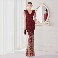 DEERVEADO Elegant V Neck Mermaid Evening Dress Long Luxury Beads Women Evening Party Dresses 2023 New Formal Dress 19085